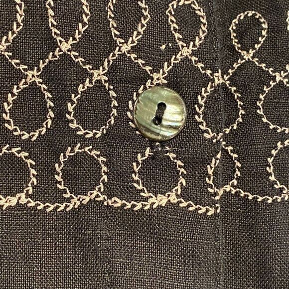 Chico's Design 100% Linen Black Boho Breezy Embroidery Button Up Shirt, Large - Picture 5 of 9